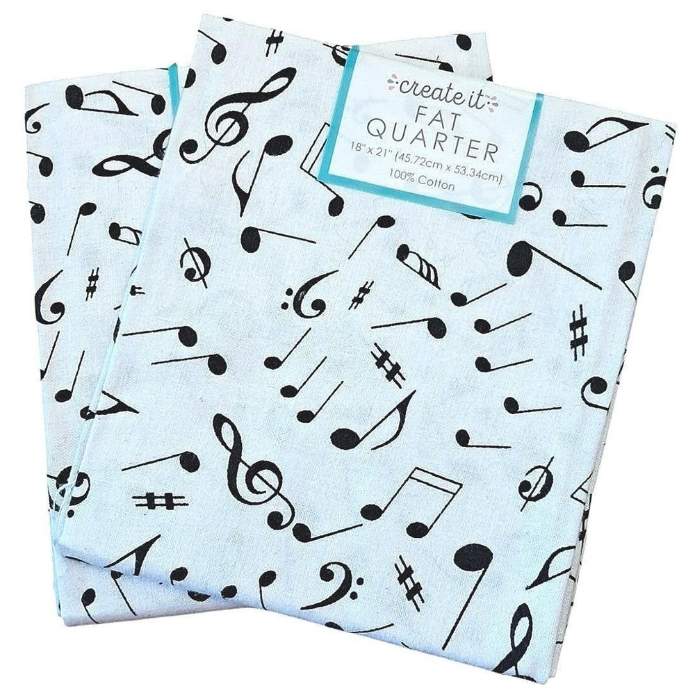 Musical Create It Fat Quarter Fabric Bundle 2pc White Black Music Note Cotton